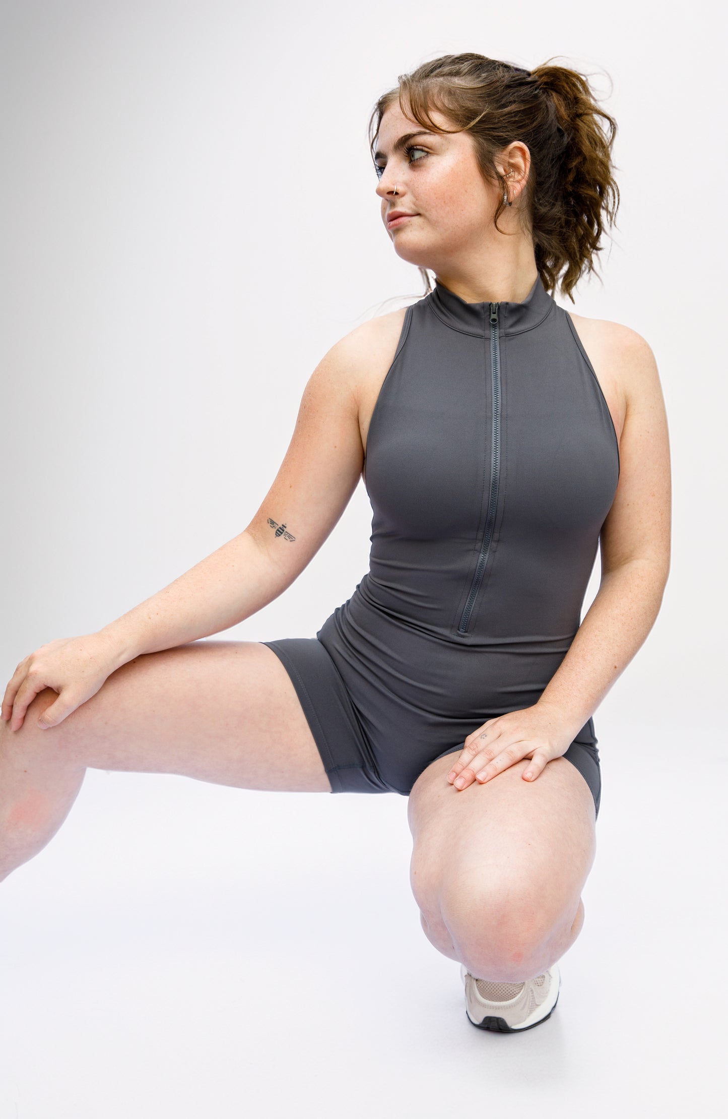 Graphite Seamless Zip-Front Playsuit with Scrunch-Back