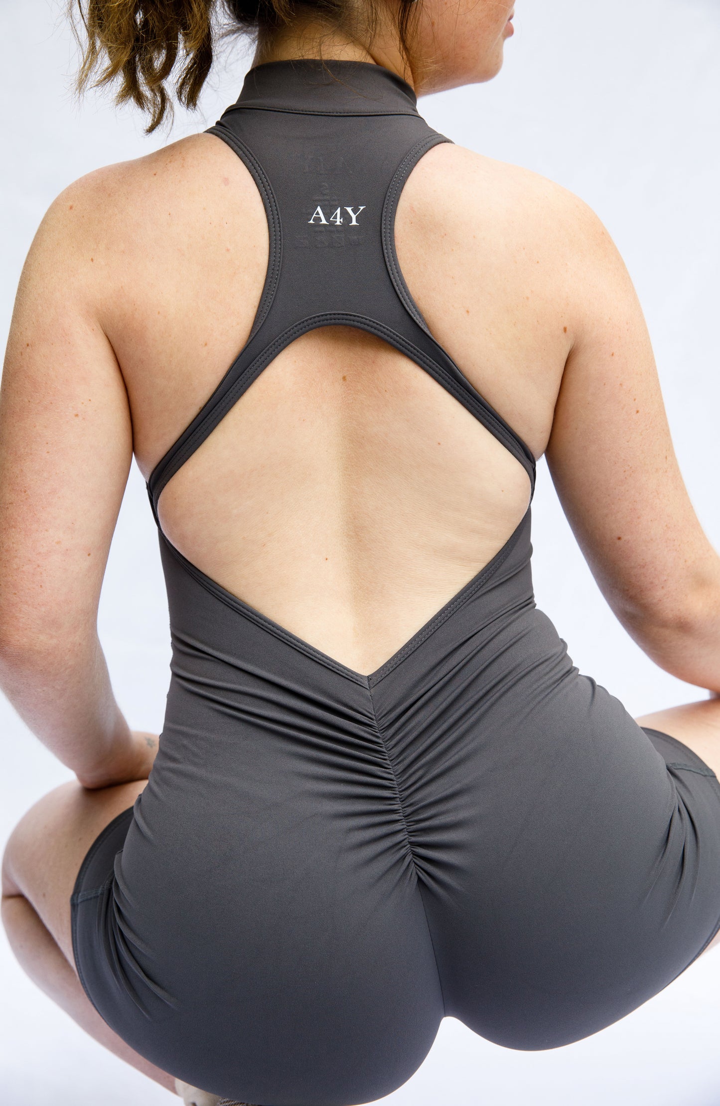 Graphite Seamless Zip-Front Playsuit with Scrunch-Back