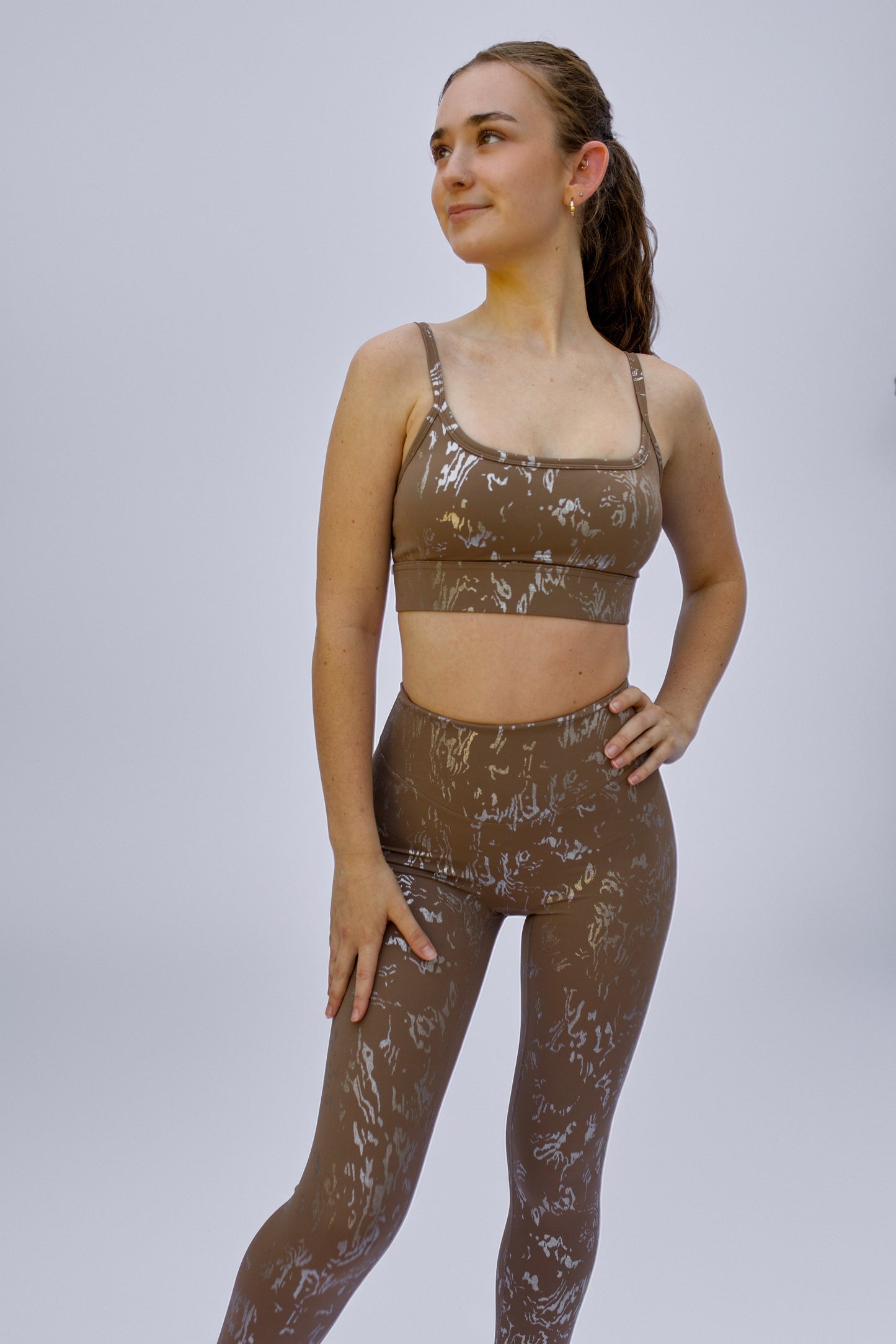 Women's A4Y Sport Chic Beige Set | Leggings and Top