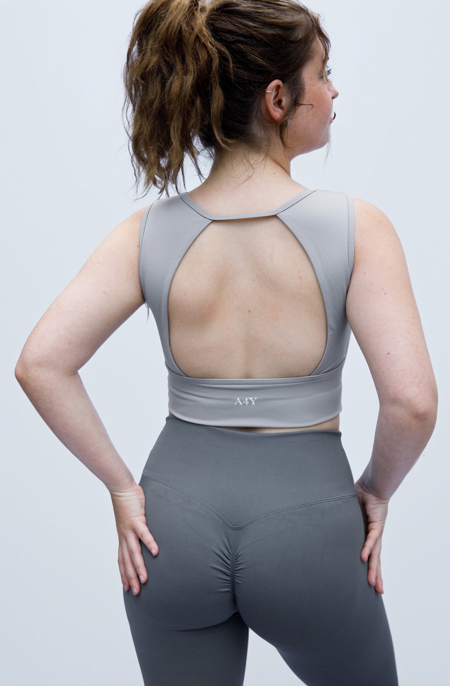 Light Grey Seamless Sports Bra with Open Back