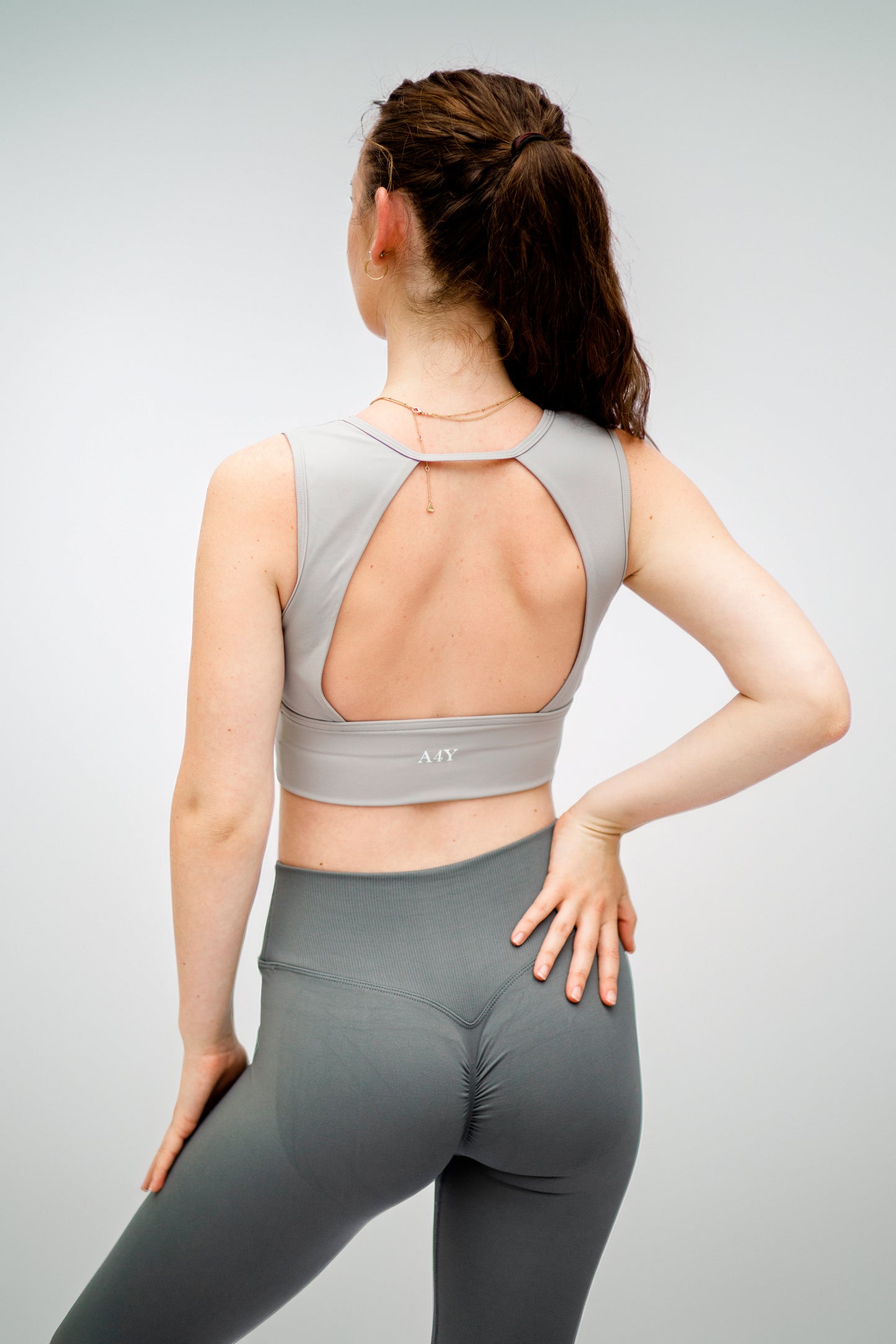 Light Grey Seamless Sports Bra with Open Back
