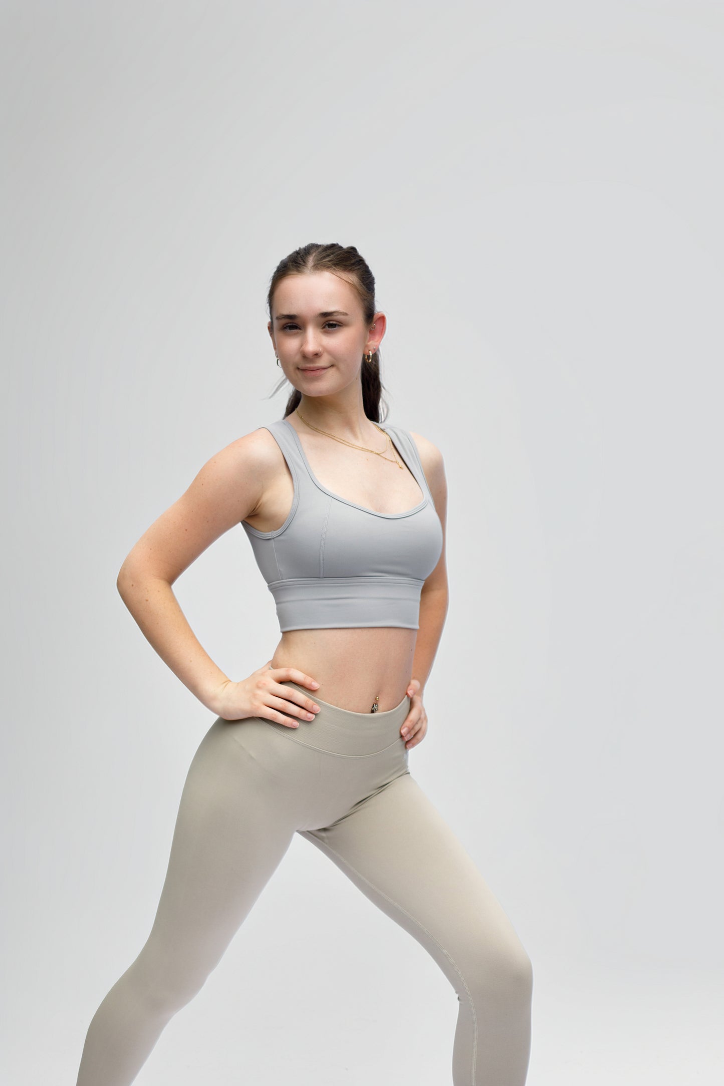 Light Grey Seamless Sports Bra with Open Back