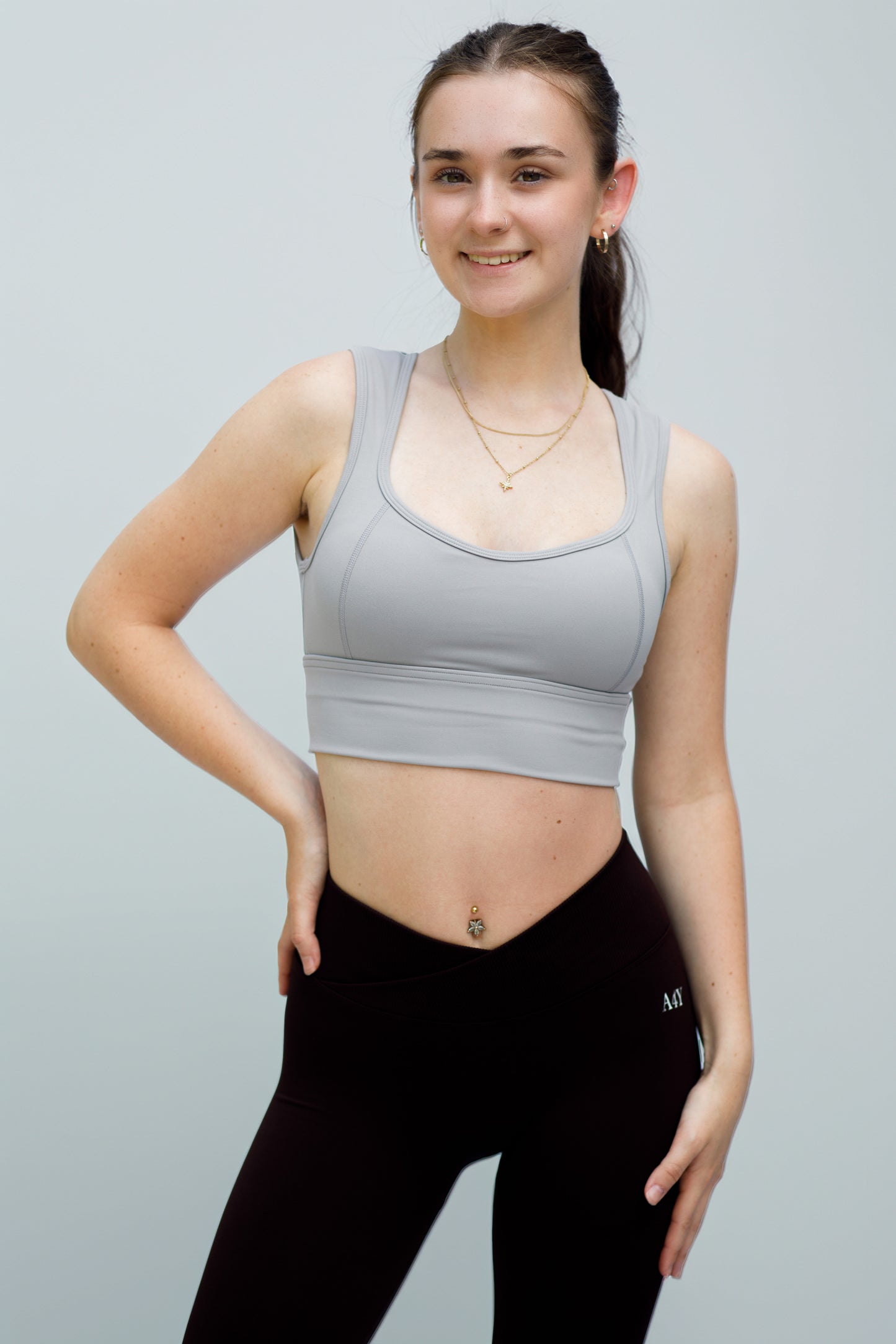 Light Grey Seamless Sports Bra with Open Back