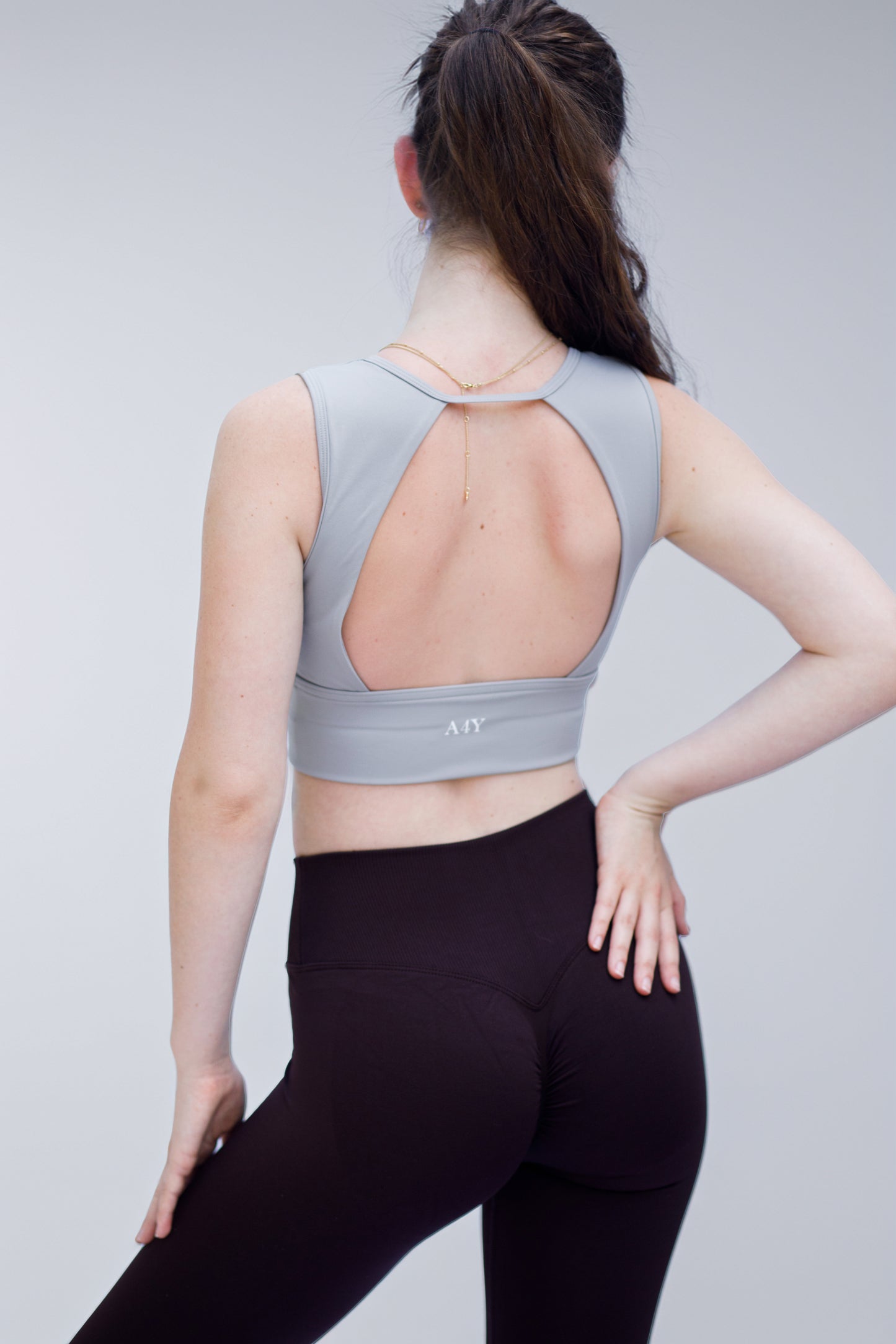 Light Grey Seamless Sports Bra with Open Back