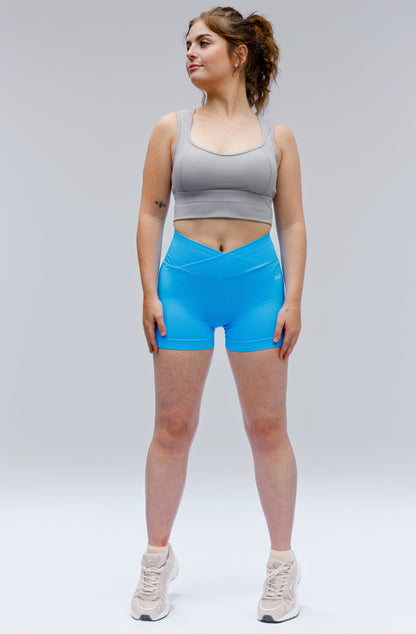 Light Blue Sculpting Seamless Shorts – High-Waist Activewear with Scrunch Detail