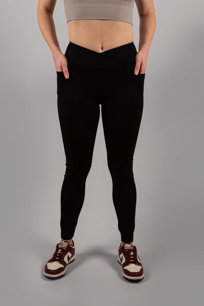 Black V-Waist Sculpting Leggings with Pockets