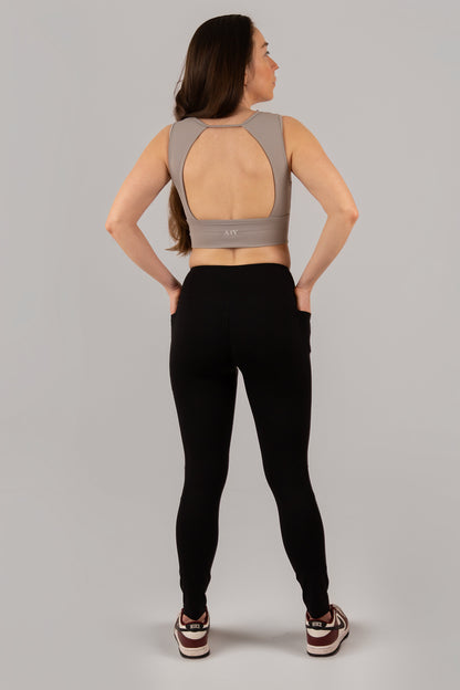 Black V-Waist Sculpting Leggings with Pockets