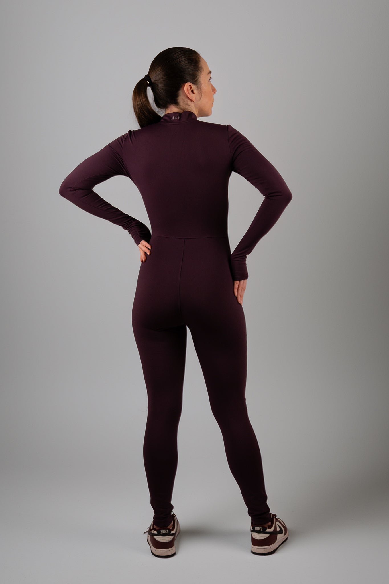 Burgundy Long-Sleeve Zip Unitard