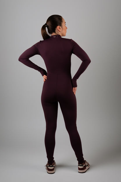 Burgundy Long-Sleeve Zip Unitard