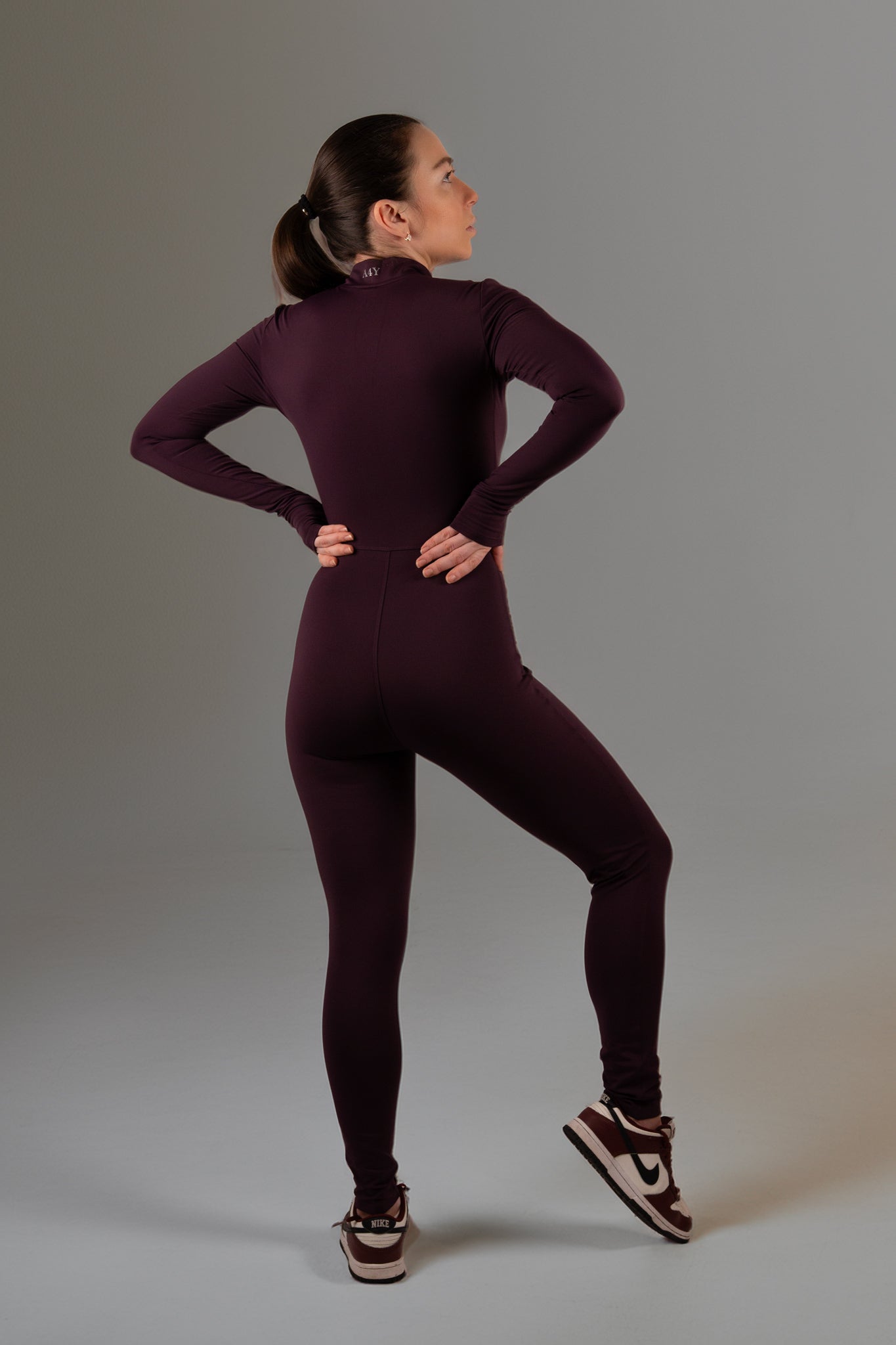 Burgundy Long-Sleeve Zip Unitard