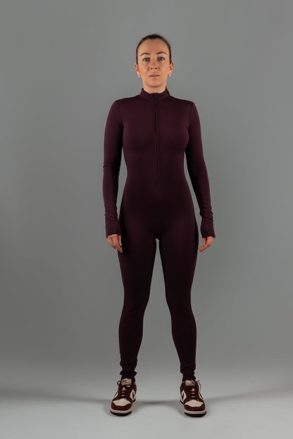 Burgundy Long-Sleeve Zip Unitard