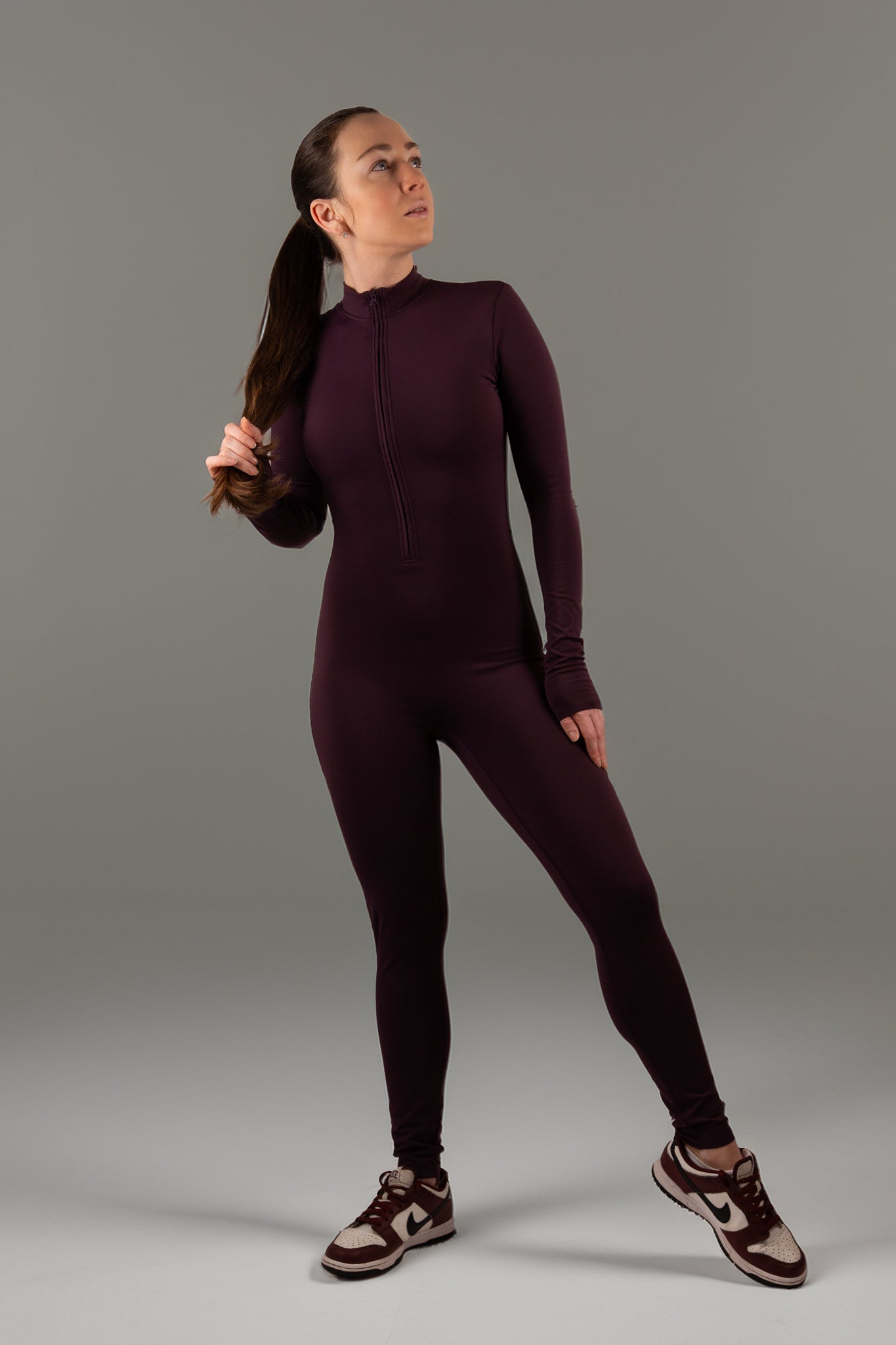 Burgundy Long-Sleeve Zip Unitard