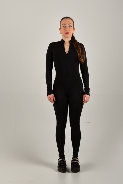 Black Long-Sleeve Sculpting Zip Unitard