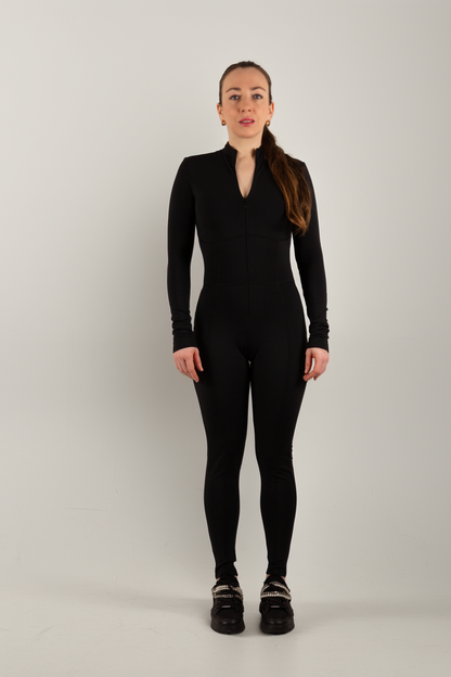 Black Long-Sleeve Sculpting Zip Unitard
