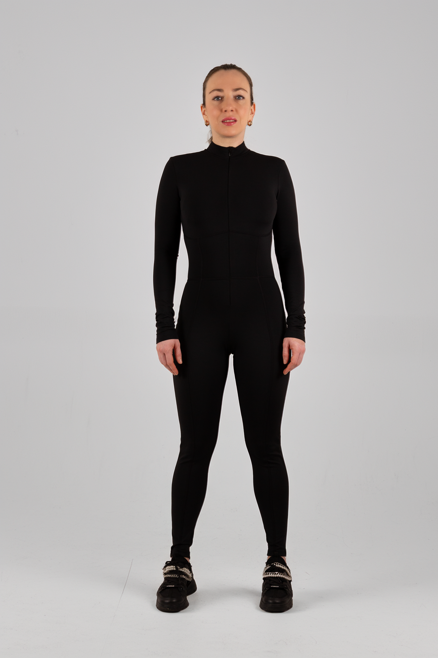 Black Long-Sleeve Sculpting Zip Unitard