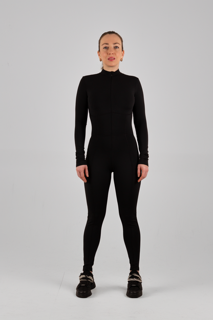 Black Long-Sleeve Sculpting Zip Unitard