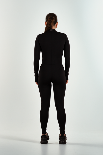 Black Long-Sleeve Sculpting Zip Unitard
